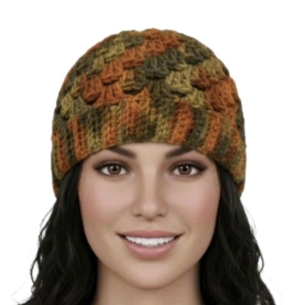 Handmade Granny Square Crochet Beanie Fall Multicolor Ribbed Boho Winter Hat